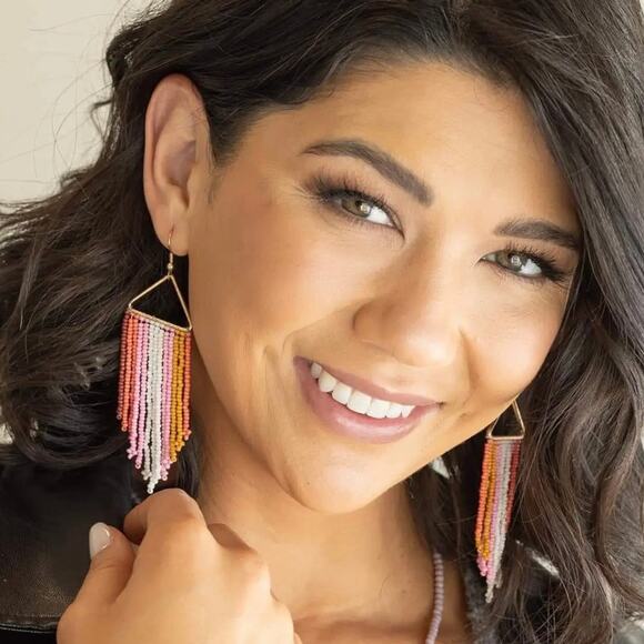 New Plunder "Amy Ray" Multicolored Seed Bead Earrings (3.5") - Picture 2 of 4